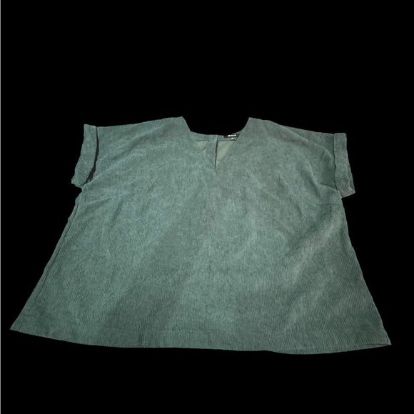 Madewell Forest Green Corduroy Cuffed Short Sleeve Top. Size 2X - Picture 1 of 5